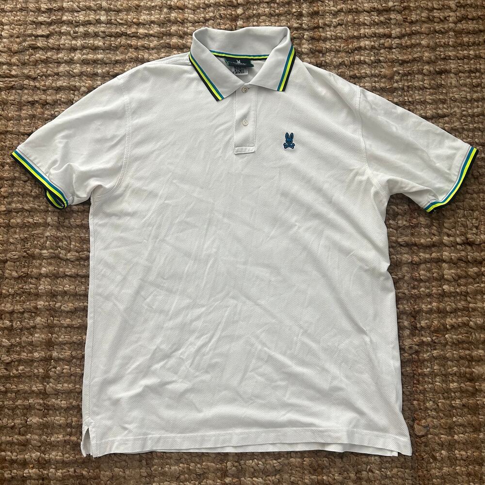 Psycho Bunny Polo Shirt Men 8 XXL White Pima Cotton Blue Logo Golf Casual